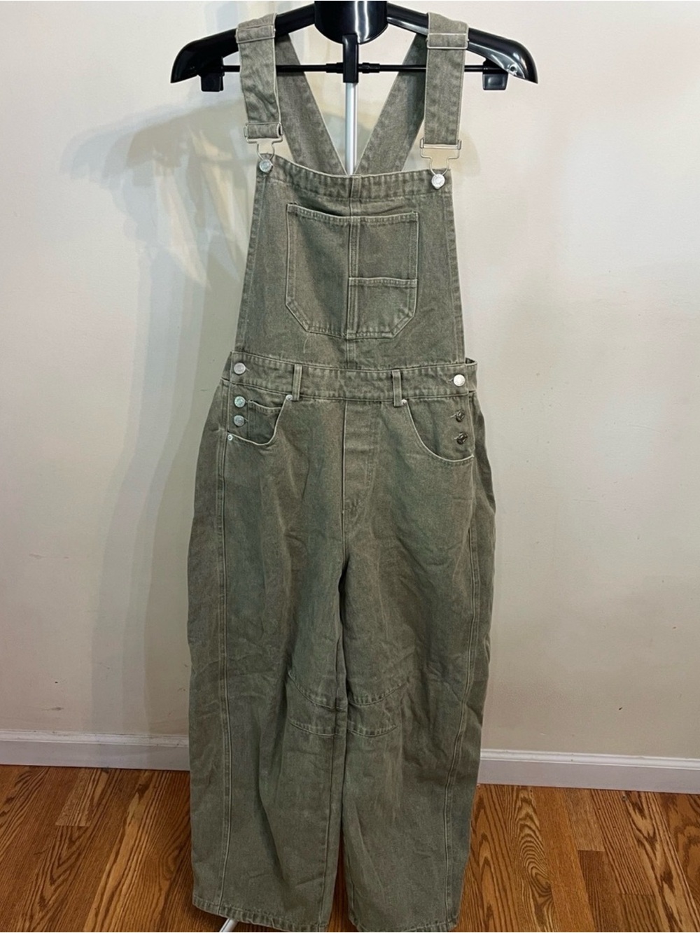 Roolee Boutique Corduroy Barrell-Leg Overalls in Olive Green
